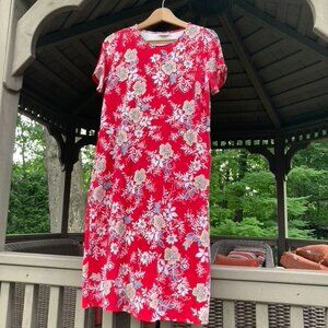 J. Jill Flowered Dress (Small Tall) Red with Navy/Tan